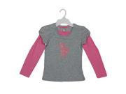 Little Girls Grey Pink Long Sleeve US Polo Print Top Shirt 6
