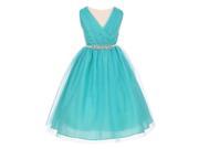 Big Girls Jade Pleated V Neck Rhinestone Tulle Special Occasion Dress 10