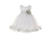 Baby Girls White Silver Petal Adorned Satin Tulle Flower Girl Dress 12M