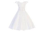 Lito Big Girls White Lace Applique Satin Tea Length Communion Dress 14