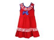 Little Girls Red White Stripes Polka Dot Bow Trim Cotton Patriotic Dress 2T