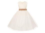 Big Girls Ivory Champagne Chiffon Floral Sash Tulle Junior Bridesmaid Dress 14