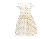 Sweet Kids Big Girls Ivory Gold Polka Dotted Overlay Occasion Dress 16