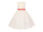 Big Girls Ivory Pink Chiffon Floral Sash Tulle Junior Bridesmaid Dress 14
