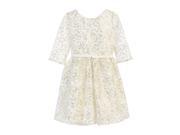 Sweet Kids Big Girls Off White Sequin Lace Gold Leaf Occasion Dress 16