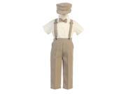 Lito Little Boys Khaki Suspender Pants Hat Outfit Set 2T