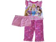 Disney Big Girls Pink Cinderella Belle Rapunzel Print 3 Pc Pajama Set 8