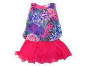 Little Girls Lilac Floral Rose Print Drop Waist Chiffon Dress 4