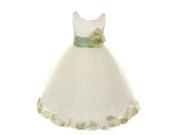 Little Girls Ivory Sage Petal Adorned Satin Tulle Flower Girl Dress 6