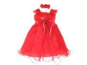 Baby Girls Red Crystal Organza Pleated Floral Corsage Hairband Dress 6M