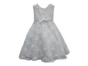 Little Girls Off White Diamond Style Embroidered Bow Flower Girl Dress 4T