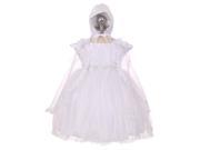 RainKids Baby Girls White Sparkly Tulle Cape Bonnet Christening Dress 12M