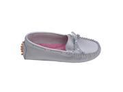 L Amour Toddler Girls Silver Bow Leather Moccasin 8 Toddler