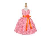 Cinderella Couture Big Girls Coral Lace Orange Sash Sleeveless Dress 8