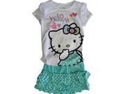 Hello Kitty Little Girls Aqua White Top Polka Dotted Tiered Skirt Outfit 5