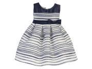 Sweet Kids Baby Girls Navy Stripe Pattern Woven Satin Easter Dress 12M