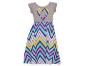 Little Girls Grey Studded Heart Applique Chevron Stripe Print Dress 5