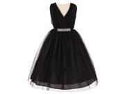 Big Girls Black Pleated V Neck Rhinestone Tulle Special Occasion Dress 14