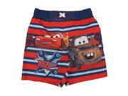 Disney Little Boys Navy Blue Red Striped Cars Character Print Swim Shorts 4T