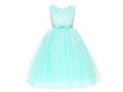 Big Girls Aqua Glitter Floral Applique Bow Tulle Junior Bridesmaid Dress 14