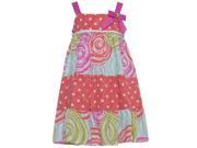 Bonnie Jean Little Girls Coral Polka Dot Candy Cane Print Bow Dress 4T