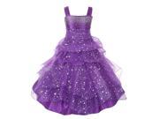 Big Girls Purple Rhinestone Star Organza Pick Up Junior Bridesmaid Dress 14