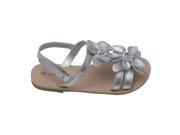 L Amour Girls Silver Flower Blossom Accent Velcro Strap Sandals 11 Kids