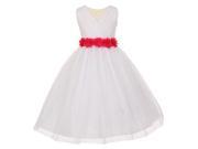 Big Girls White Fuchsia Chiffon Flowers Tulle Junior Bridesmaid Dress 14