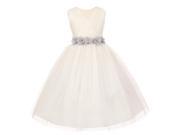 Big Girls Ivory Silver Chiffon Floral Sash Tulle Junior Bridesmaid Dress 12