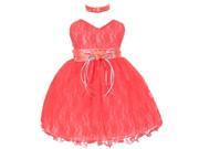 Little Girls Coral Lace Overlay Flower Sash Special Occasion Dress 2T