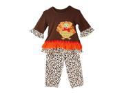 Little Girls Brown White Turkey Ruffle Sleeve Top Boutique Pant Outfit Set 4T