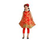 KidCuteTure Little Girls Tangerine Floral Print Fiona Designer Spring Dress 6