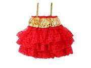 Little Girls Red Gold Chiffon Lace Stunning Party Dress 3T