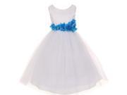 Cinderella Couture Big Girls White Turquoise Petal Sash Flower Girl Dress 8