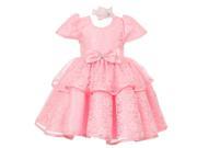 Baby Girls Pink Floral Embroidered Lace Overlay Bow Flower Girl Dress 24M