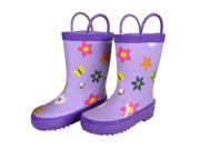 Foxfire Girls Purple Floral Butterfly Print Rubber Boots 8 Toddler