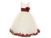 Little Girls Ivory Burgundy Petal Adorned Satin Tulle Flower Girl Dress 6