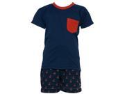 Little Boys Navy Red Boat Print Sailor Tee Trunks 2 Pc Swimwear Set 5