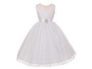 Big Girls White Pleated Rhinestone Brooch Tulle Junior Bridesmaid Dress 12