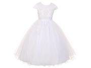 Rainkids Little Girls White Pearl Sequin Tulle Communion Flower Girl Dress 4