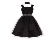 Big Girls Black Studded Waist Ruched Bodice Junior Bridesmaid Dress 14