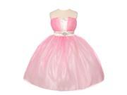 Little Girls Pink White Mesh Overlay Brooch Bouffant Flower Girl Dress 4