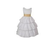 Cinderella Couture Girls White Layered Gold Sash Pick Up Occasion Dress 14
