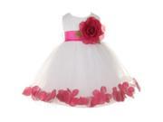 Baby Girls White Fuchsia Petal Adorned Satin Tulle Flower Girl Dress 18M