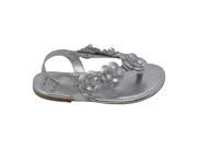 L Amour Girls Silver Flower Blossom Accent Buckle Thong Sandals 11 Kids