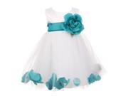 Baby Girls White Teal Petal Adorned Satin Tulle Flower Girl Dress 24M