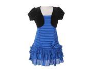 Big Girls Azure Black Pleated Tiered Velveteen Bolero 2 Pc Dress Outfit 12