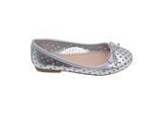 L Amour Little Big Kids Girls Silver Perforated Bow Ballet Flats 12 Kids