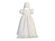 Lito Baby Girls White Polka Dot Burnout Poly Cotton Dress Baptism Set 0 3M