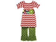 Little Girls Red Green Chevron Polka Dots Print Ruffle Tunic Pant Outfit Set 2T